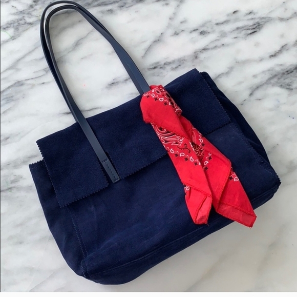 Zara Navy Blue Satchel with Red Scarf Accent   does not have the red cloth - Picture 9 of 12